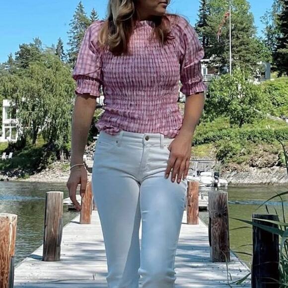 Neo Noir Kara Smock Candy Check Top Smocked Balloon Puff Sleeve Blouse - Picture 8 of 8